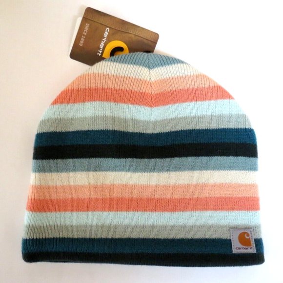 Carhartt Beanie Fleece Lined Peach & Teal Stripes main image 7